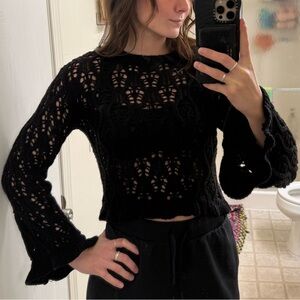 Divided Black Lace Knit Sweater